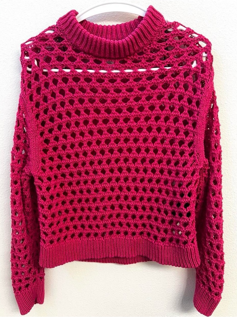 H&M Open-Knit Turtleneck Sweater - Fuchsia